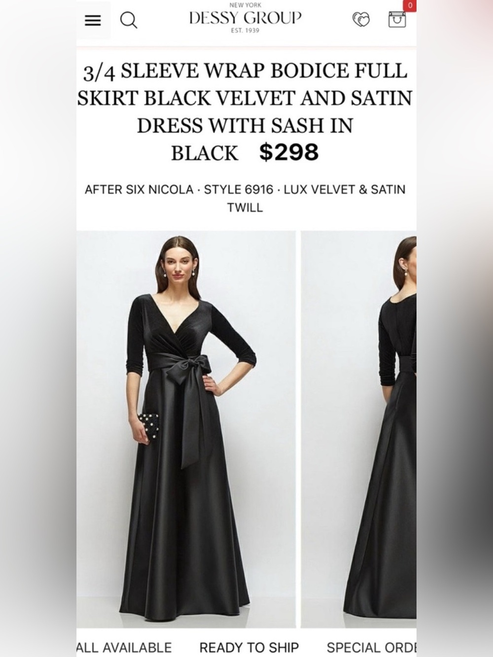 After Six Black Velvet & Satin Maxi Dress with Sash